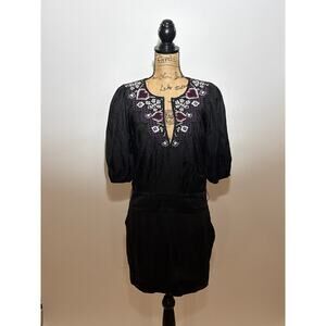 Vintage bebe gorgeous embroidered tunic dress size zip black with belt loop m